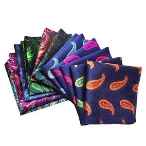 Mens Set of 11 Paisley Silk Blend Pocket Squares